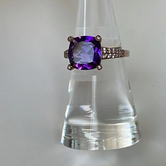 3 ct.Amethyst Cushion Cut Round Ring 6 1/2 - Picture 10 of 16